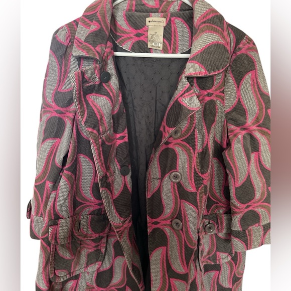 Elevenses Anthropologie Paisley Pink Grey Peacoat Sz 12 NWOT Winter Coat - Picture 2 of 9